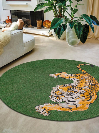Pop Tiger Green on Fire Runder Teppich Teppich Louis de Poortere