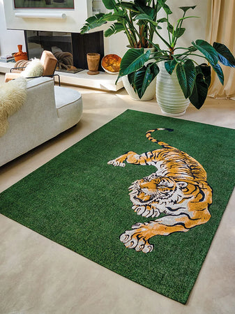 Pop Tiger Green on Fire Teppich Teppich Louis de Poortere