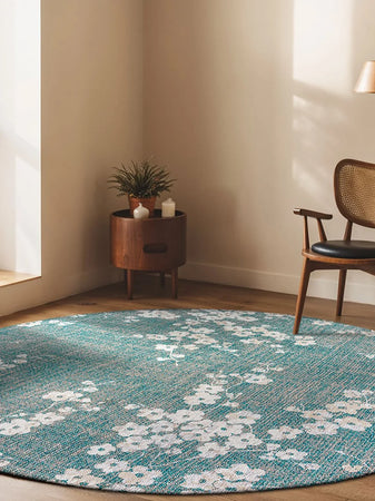 Sakura Lake Blue Runder Teppich Teppich Louis de Poortere