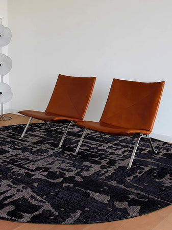 Structures Baobab Black Water Runder Teppich Teppich Louis de Poortere