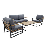 Outdoor Loungeset | Outdoor Loungeset Stone, Aluminium, Akazie - anthrazit, natur (4-teilig)) -  von LIVING online kaufen bei LIVINGforme.