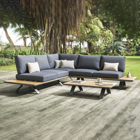 Lounge | Outdoor Ecklounge Malia mit Tisch, Akazie - anthrazit, natur -  von LIVING online kaufen bei LIVINGforme.