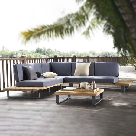 Lounge | Outdoor Ecklounge Bahamas mit Tisch, Akazienholz - anthrazit, teak-farben -  von LIVING online kaufen bei LIVINGforme.