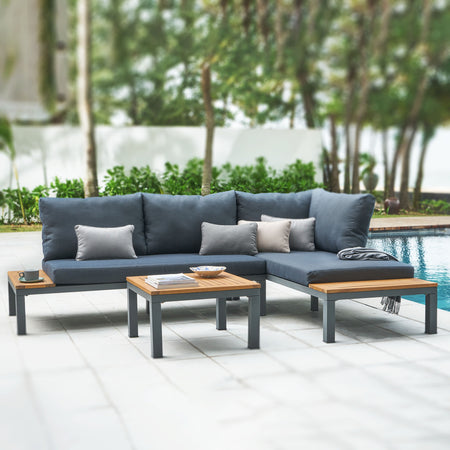 Lounge | Outdoor Ecklounge Bali mit Tisch, Akazie - anthrazit, teak -  von LIVING online kaufen bei LIVINGforme.