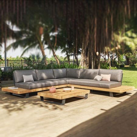 Lounge | Outdoor Ecklounge Hamilton, Teakholz - natur teak, dunkelgrau / anthrazit -  von LIVING online kaufen bei LIVINGforme.