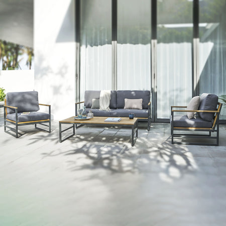 Outdoor Loungeset | Outdoor Loungeset Stone, Aluminium, Akazie - anthrazit, natur (4-teilig)) -  von LIVING online kaufen bei LIVINGforme.