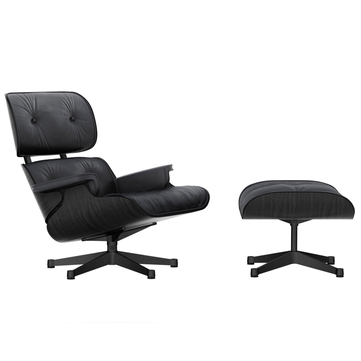 Sessel | Sessel | Lounge Chair - Esche schwarz mit Sternfuß schwarz beschichtet - Leder 66 Nero von Vitra online kaufen bei LIVINGforme.