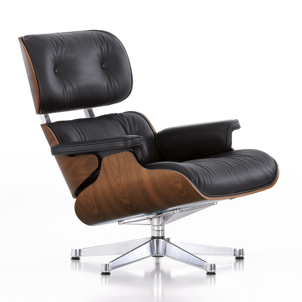 Sessel | Sessel | Lounge Chair - Walnuss dunkel pigmentiert mit Sternfuß verchromt - Leder 66 Nero von Vitra online kaufen bei LIVINGforme.
